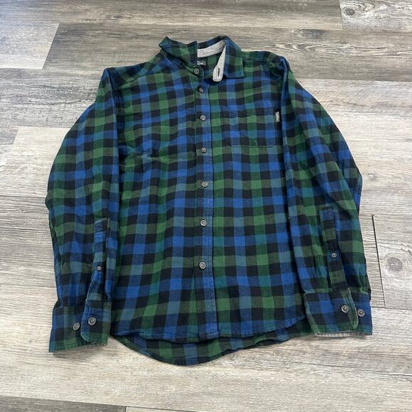 Eddie Bauer Flannel Shirt Black Green Mens L Gingham Check Button‎ Up Autumn - Picture 1 of 10